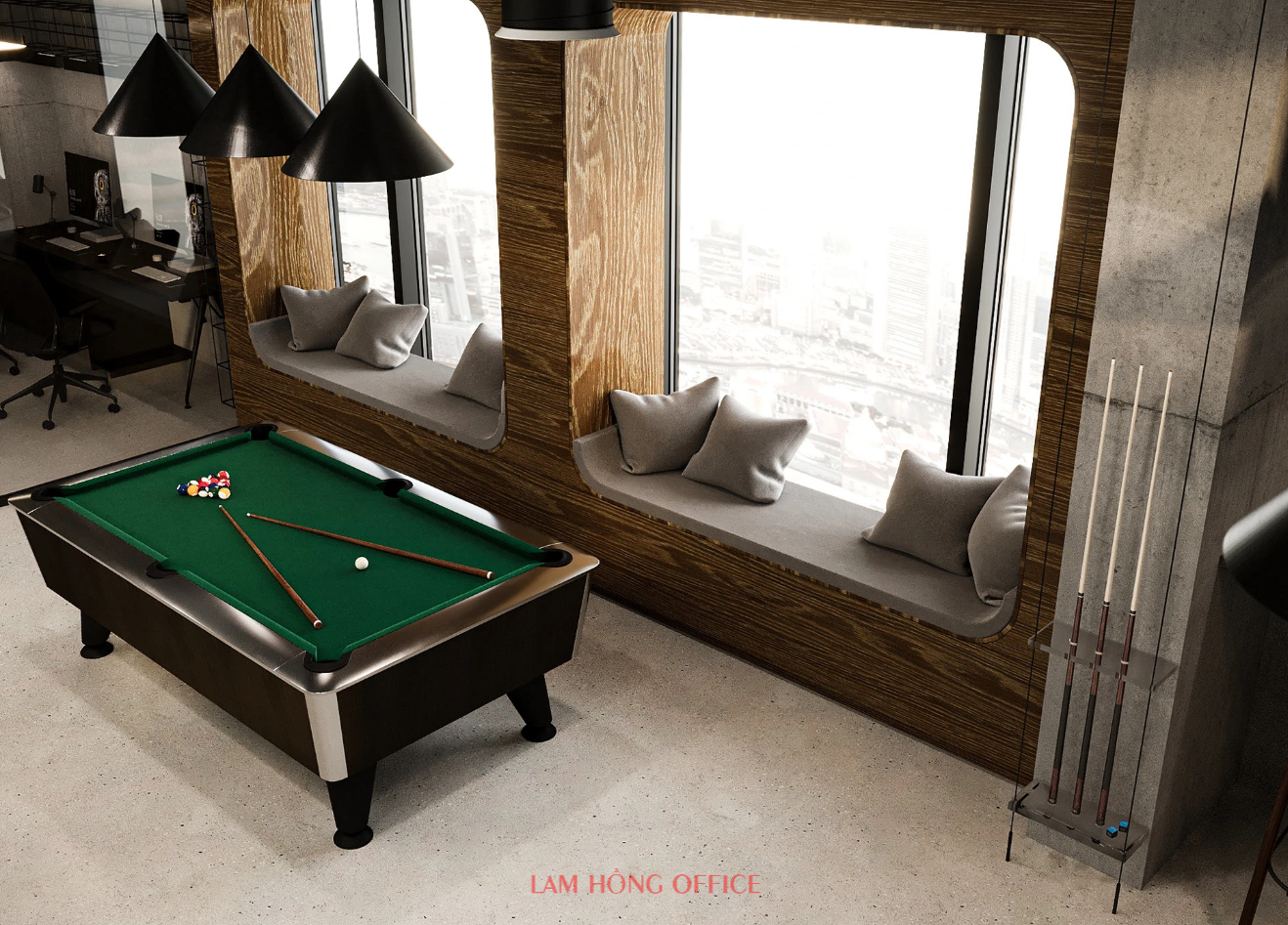 Thiết kế thi công nội thất văn phòng 250m2 - Phân khu chơi bida