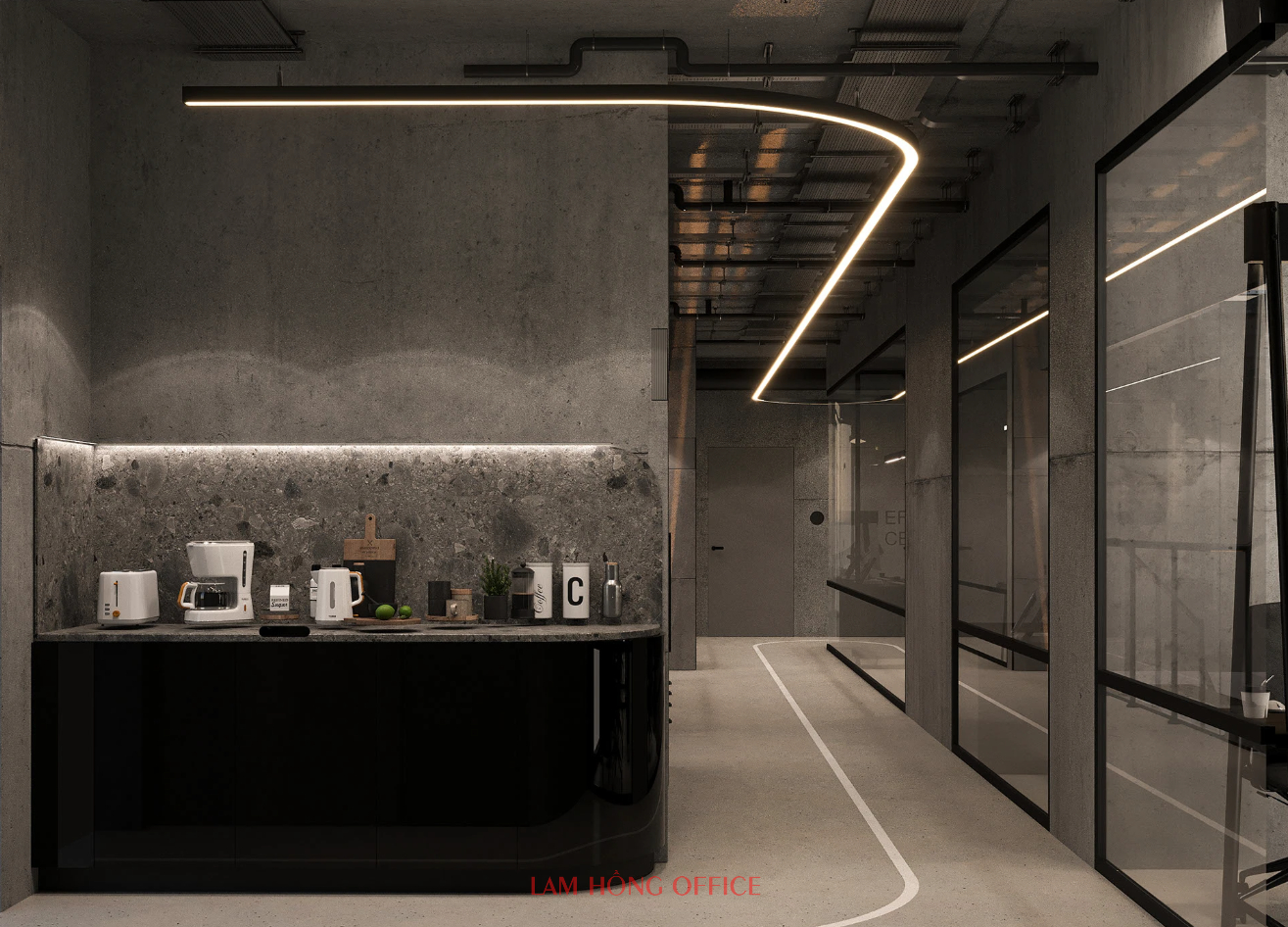 Thiết kế thi công nội thất văn phòng 250m2 - Phân khu quầy bar pantry